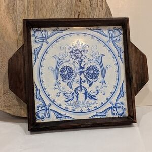 Vintage Brazilian Azulejo Souvenir Tray, Blue and White Tile